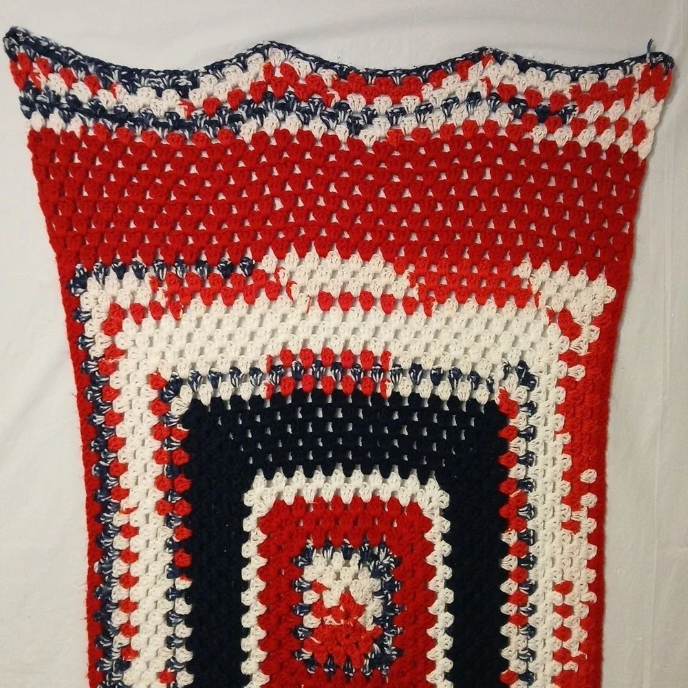 Crochet Blanket Lap Throw Patriotic‎ Red White & Blue, 54